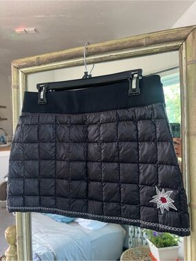 Quilted Black Skirt with Embroidery